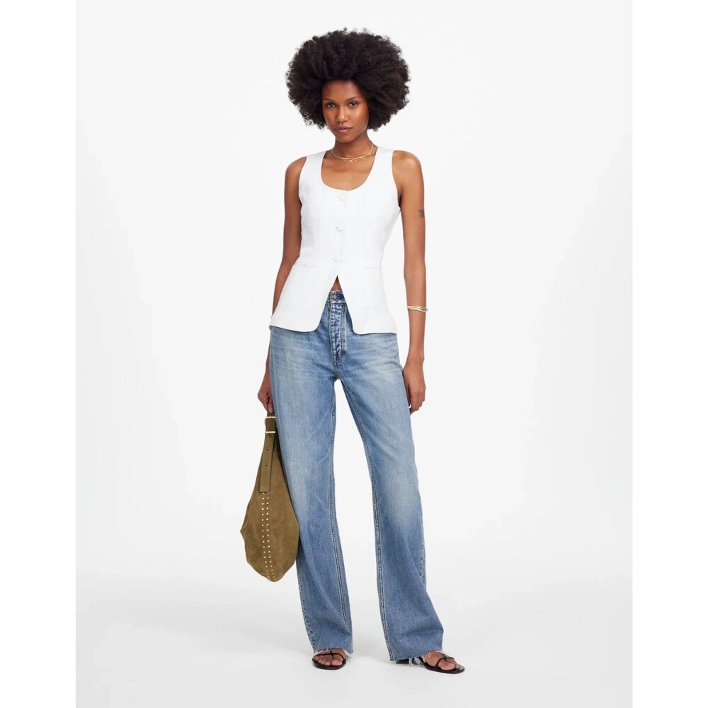 MADEWELL Scoopneck Cutaway Vest 4 Salt White Linen Tailored Pockets NWT B38